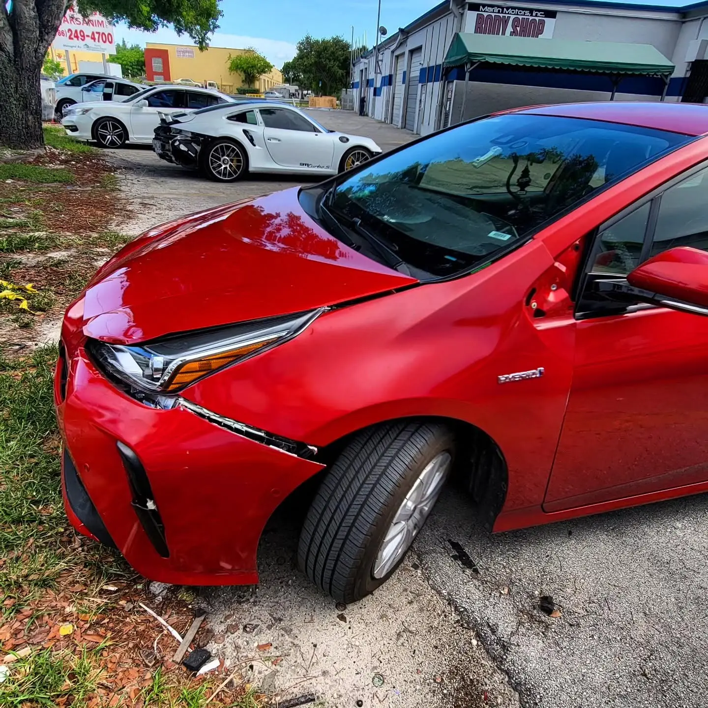 Toyota with damage before repair at Marlin Motors in Cutler Bay, FL